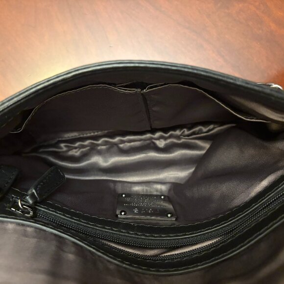 Rafe Black Flap Leather Clutch, metal design in gold & silver chains, - Picture 12 of 12